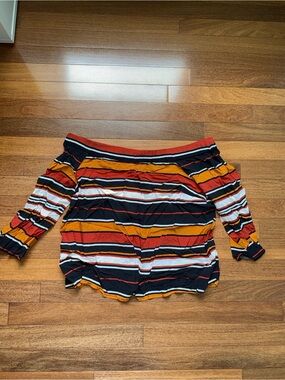 Dalia Off-Shoulder Striped Top in Black, Red & Orange